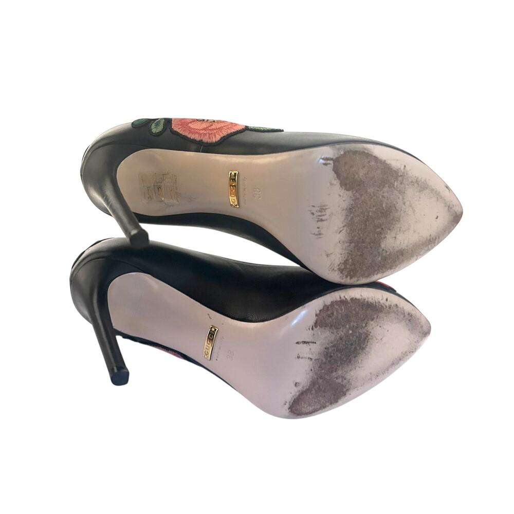 Gucci Ophelia Embroidered Heel Pumps Black 38 - Picture 7 of 9